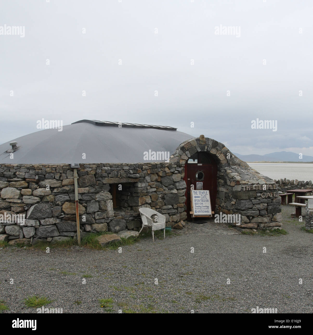 Außenseite des Tempels Cafe Northton Insel Harris Schottland Mai 2014 Stockfoto