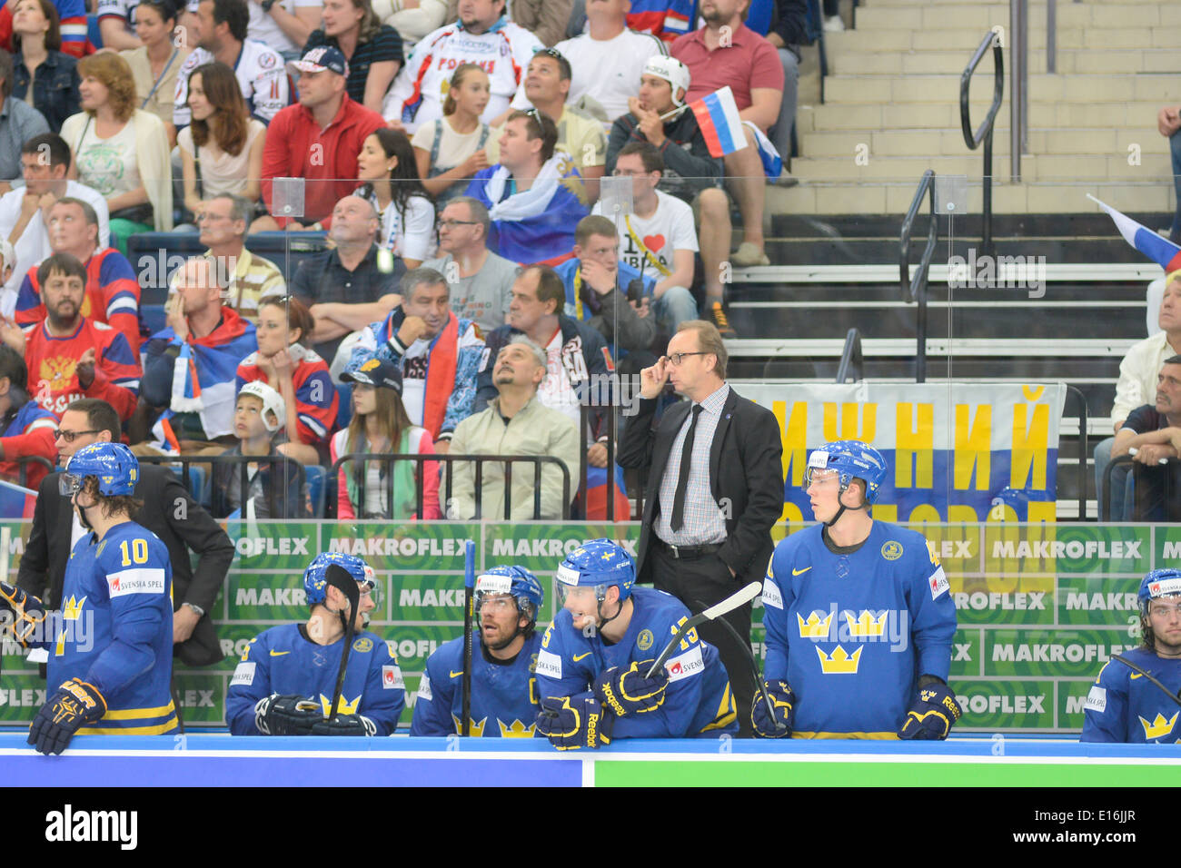 MARTS Par, Cheftrainer der Schweden im Jahr 2014 IIHF Eishockey Weltmeisterschaft Halbfinale in Minsk-Arena Stockfoto