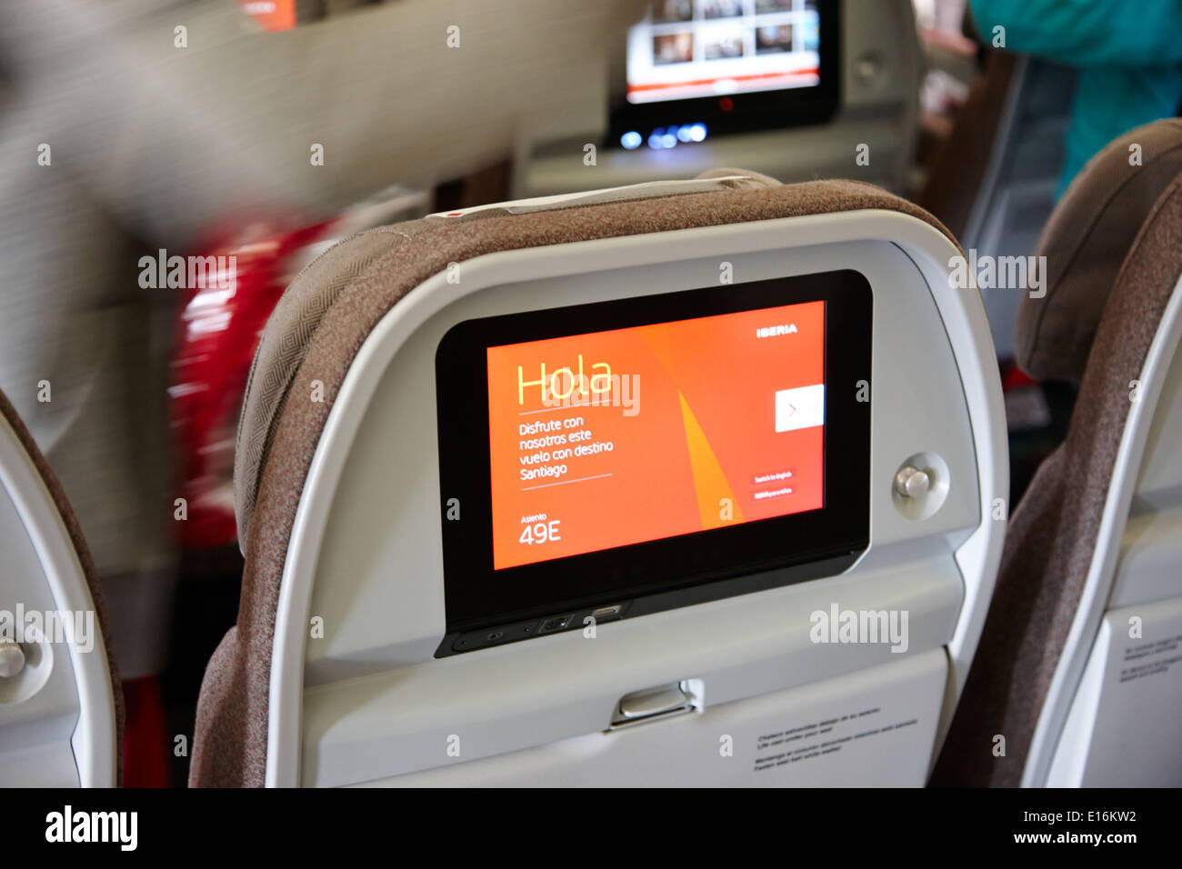 Kopfstütze Bildschirm Unterhaltung an Bord der Iberia Airbus Flugzeug Spanien Stockfoto