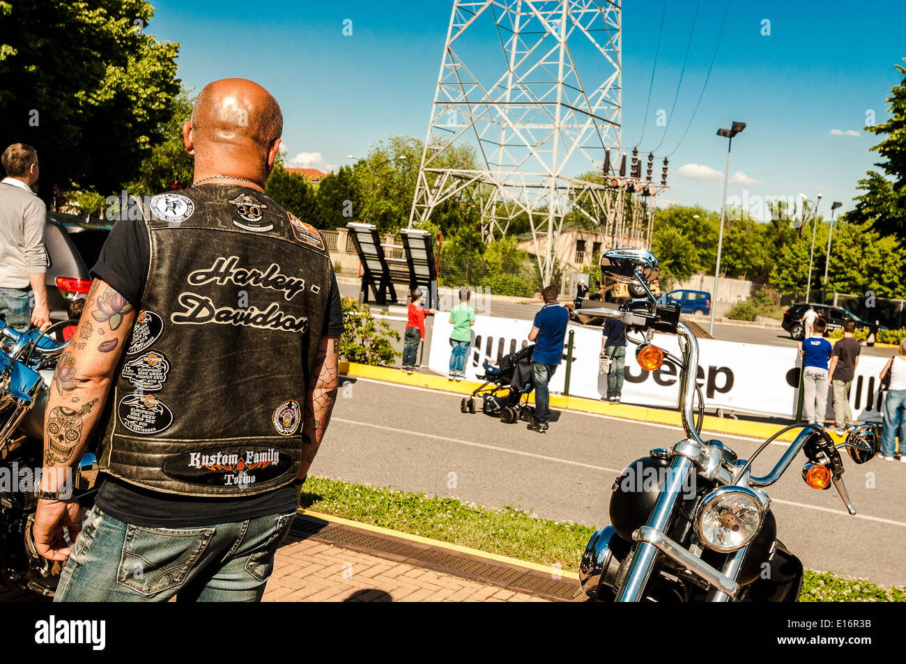 Turin, Italien. 24. Mai 2014. Italien Piemont Turin Mirafiori Motor Village Samstag 24. und Sonntag, 25. Mai 2014, zum ersten Mal in ihrer Geschichte, den legendären Jeep® und Harley-Davidson Marke haben sich zusammengetan, in ein großes Ereignis mit positiven Absicht (in Gunst dell'IRCC, Institut von Cancer Research Candiolo). In den Räumen von Mirafiori Motor Village, werden zwei Tage Spaß und voller viele Initiativen: Credit: wirklich Easy Star/Alamy Live News Stockfoto