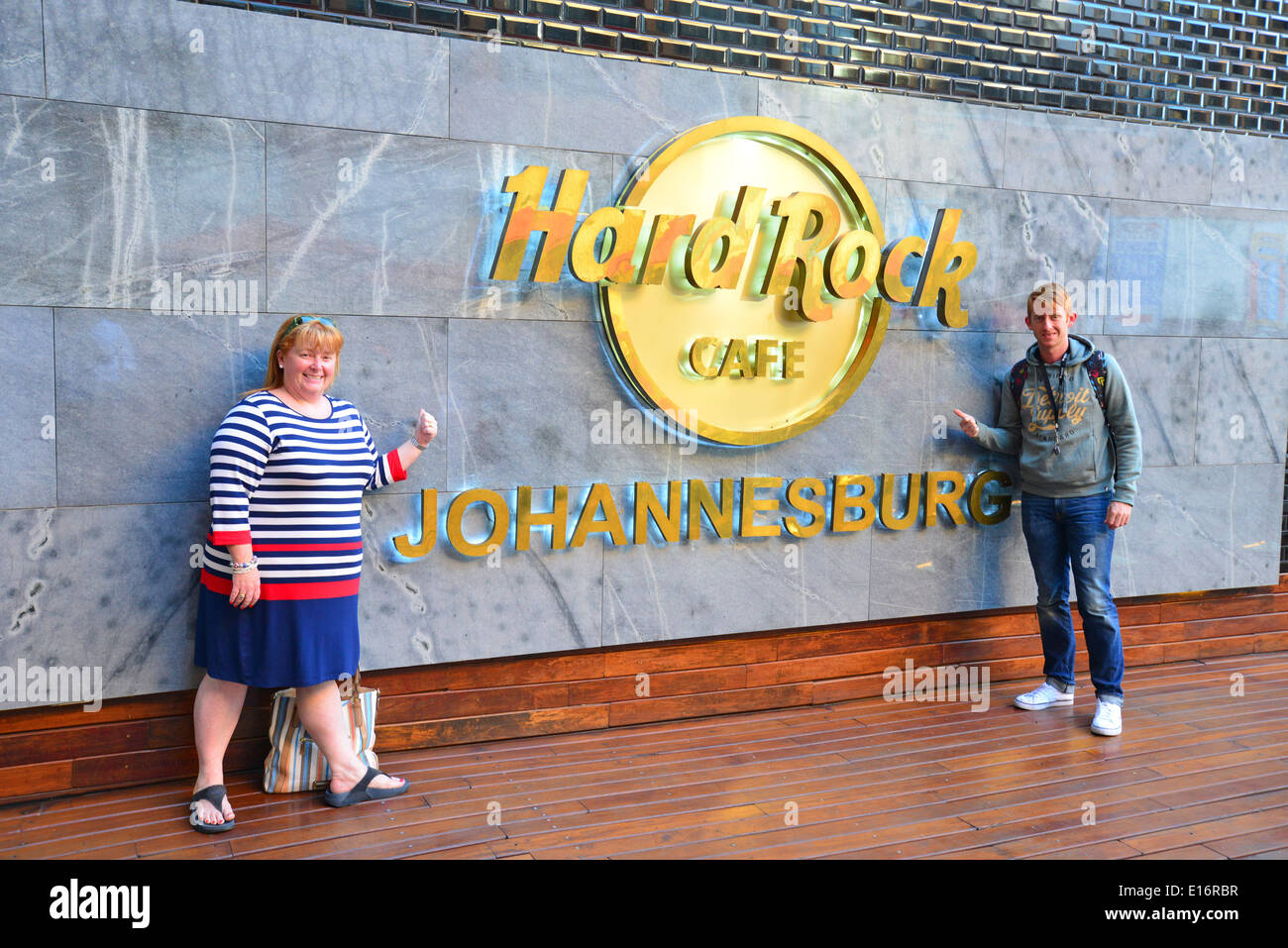 Eingang zum Hard Rock Cafe, Nelson Mandela Square, CBD, Sandton, Johannesburg, Provinz Gauteng, Südafrika Stockfoto