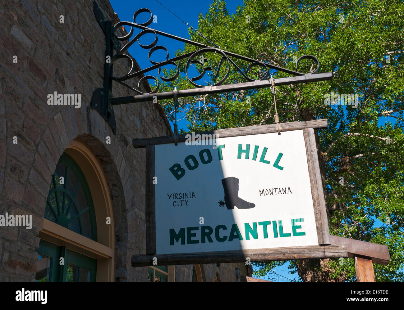 Montana, Virginia City, National Historic Landmark, 19C gold shop Bergbaustadt, Zeichen Stockfoto