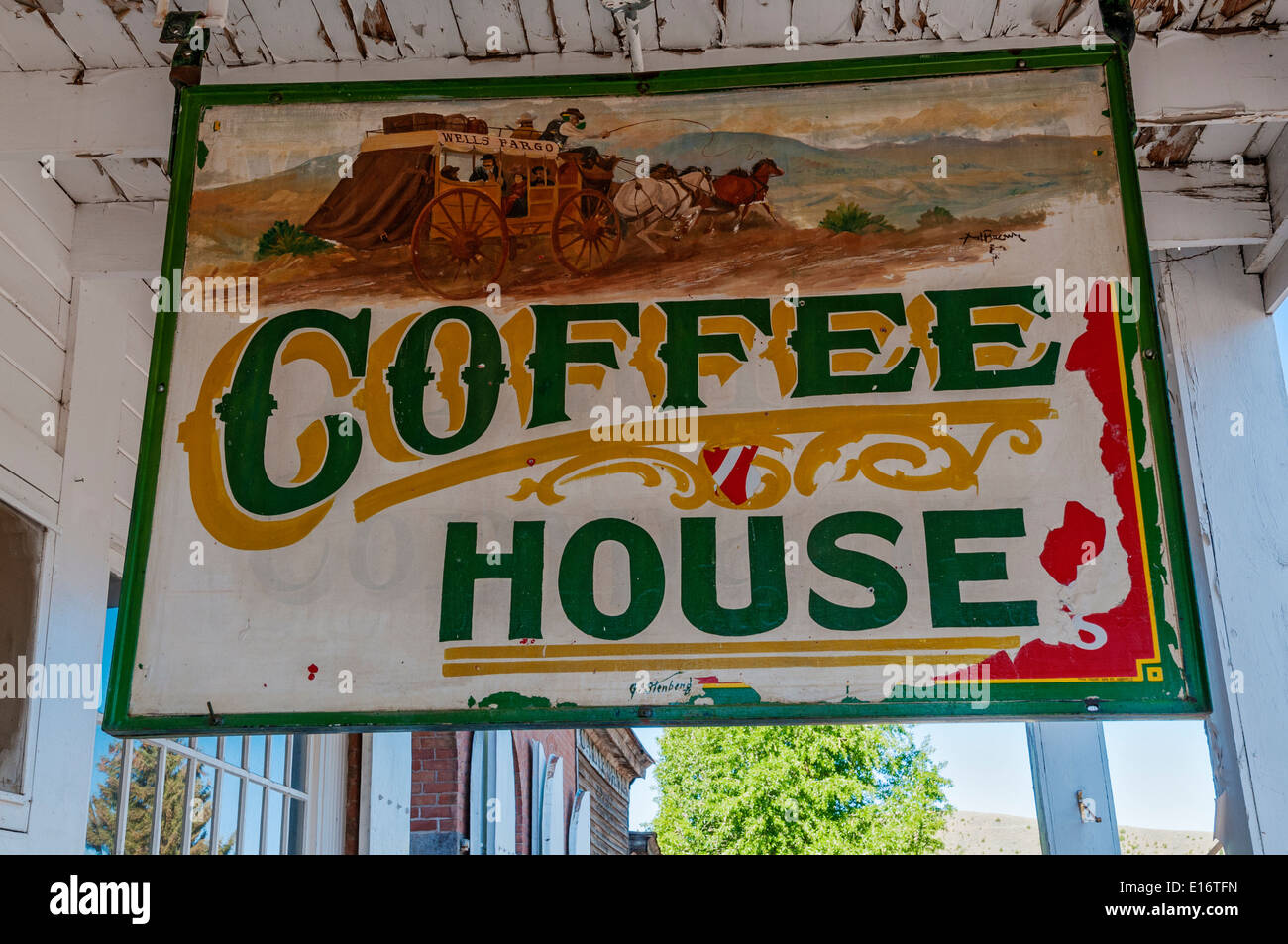 Montana, Virginia City National Historic Landmark District, 19C gold mining Ortstafel, Wallace Street Coffee House Stockfoto