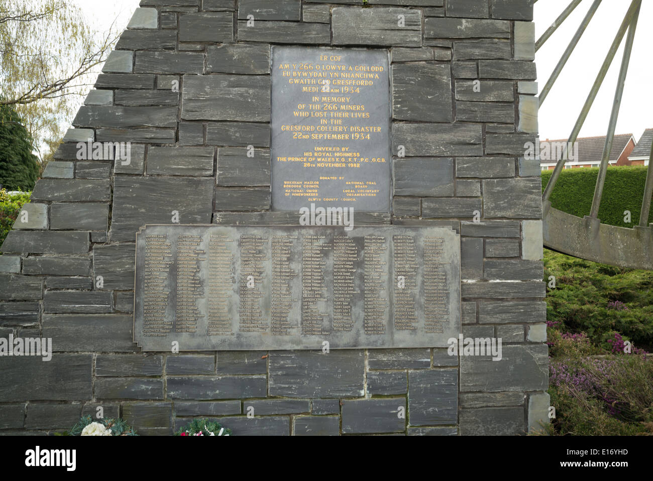 Denkmal für 266 Bergleute an Gresford Zeche Explosion getötet. 22. September 1934. Stockfoto