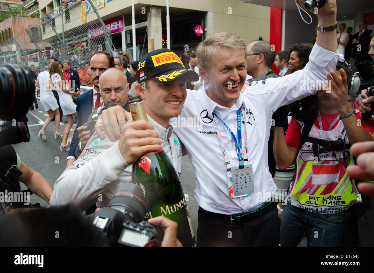 Monte Carlo, 25. Mai 2014. Nico Rosberg feiert die Formel 1 Grand Prix von Monaco, Monte Carlo zu gewinnen. Bildnachweis: Kevin Bennett/Alamy Live-Nachrichten Stockfoto