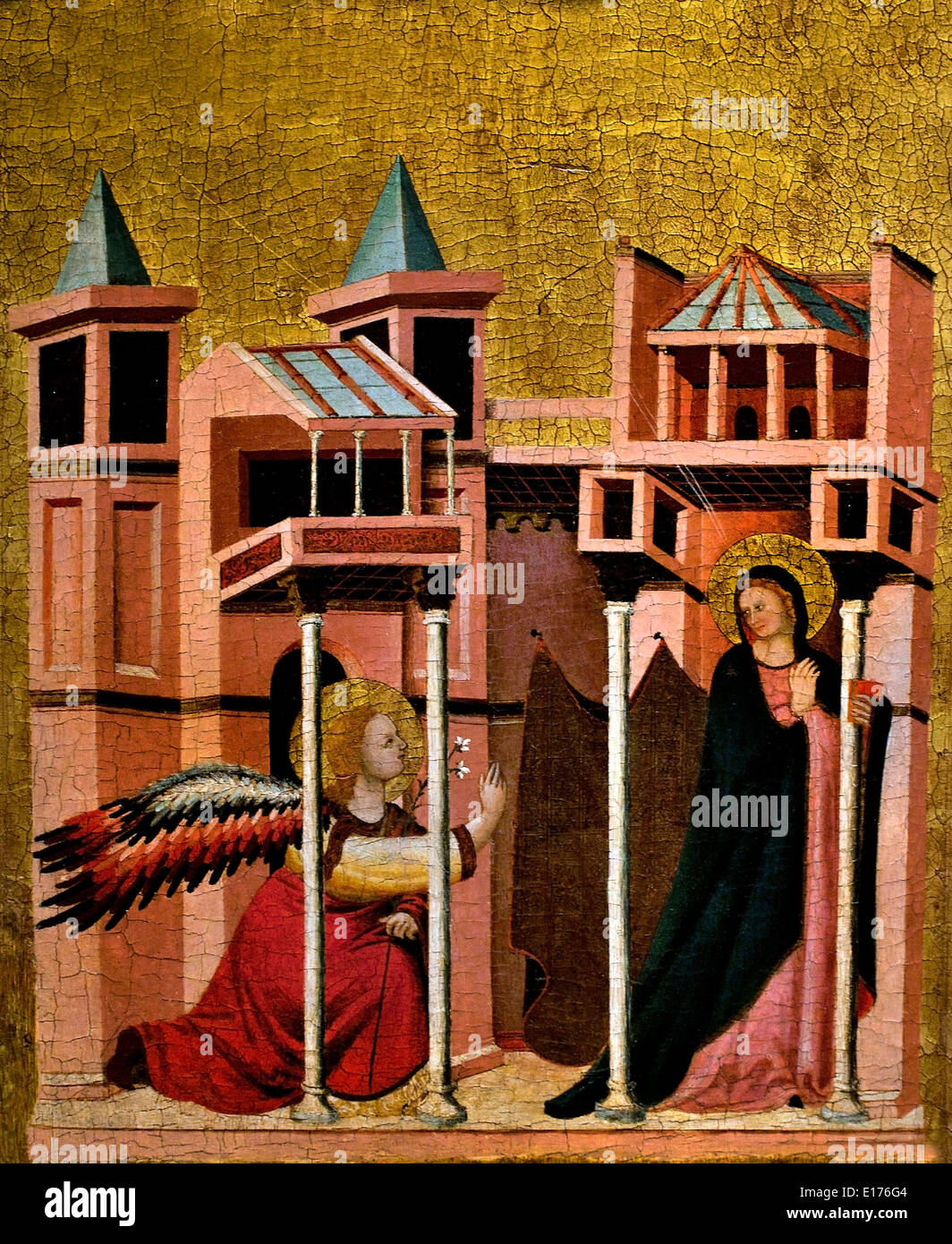 Annunciation1330 Master De La Madonna Cini aktiv in Rimini erste Drittel des 14. Jahrhunderts mittelalterliche gotische Kunst Italien Italienisch Stockfoto