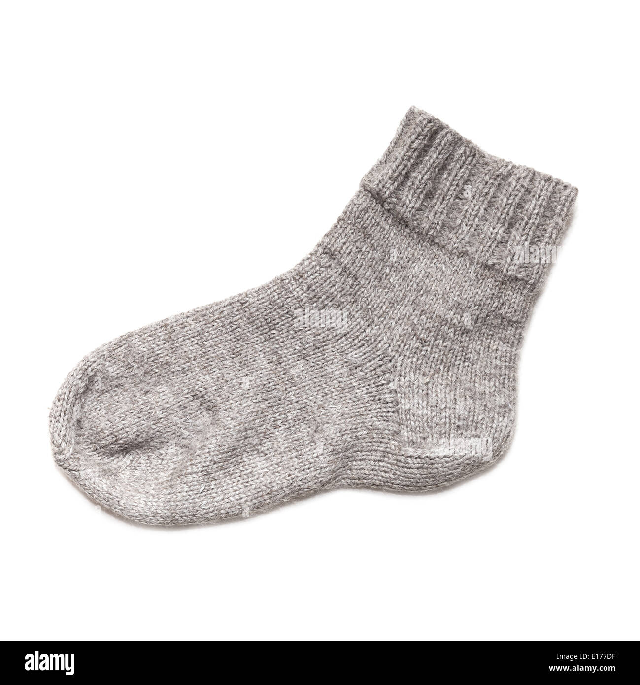 Graue Wolle Socken isoliert auf weißem Hintergrund Stockfoto