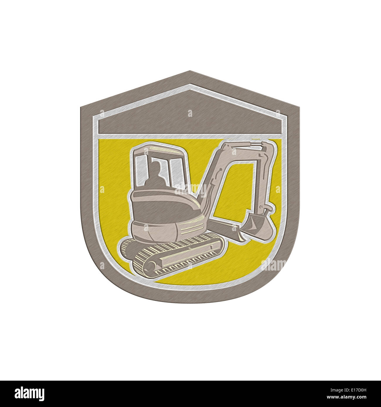 Metallische gestylt Abbildung eines Bau Bagger mechanische Baggers innerhalb Schild Wappen Form auf isolierte Hintergrund festlegen Stockfoto