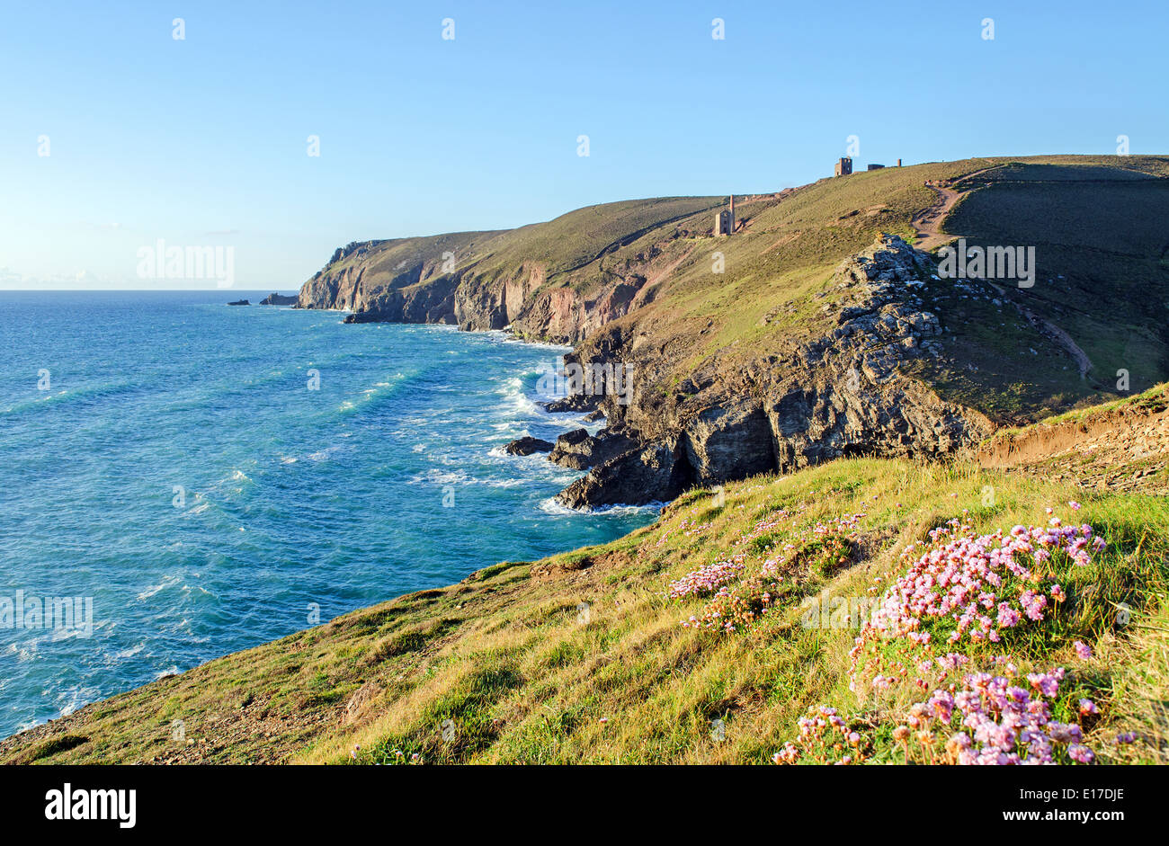 ein Blick auf die Küste Cornwalls aus Kapelle Porth, Cornwall, UK Stockfoto