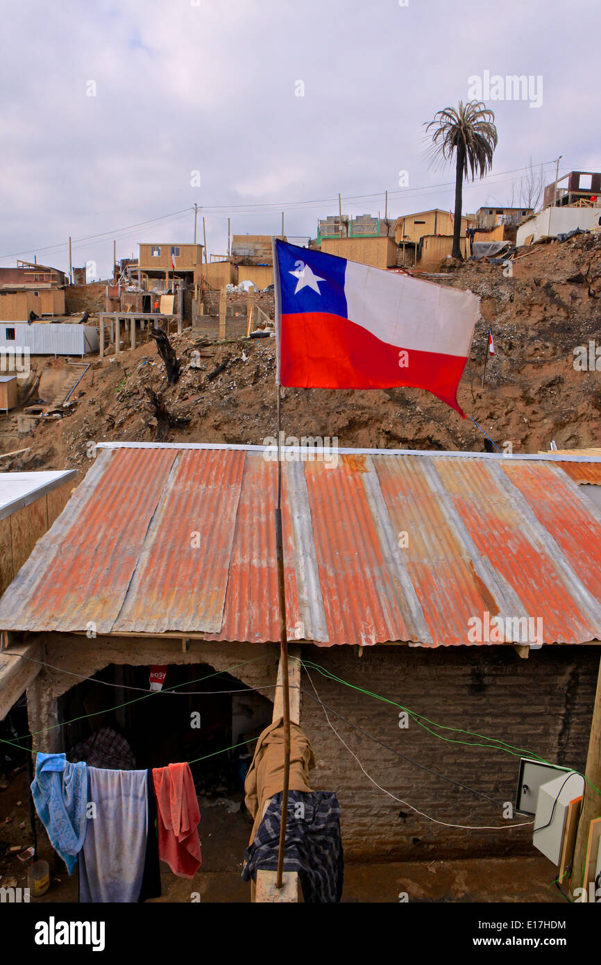 Valparaiso, nach dem großen Brand Wiederaufbau die Häuser der Menschen Chile 2014 Stockfoto