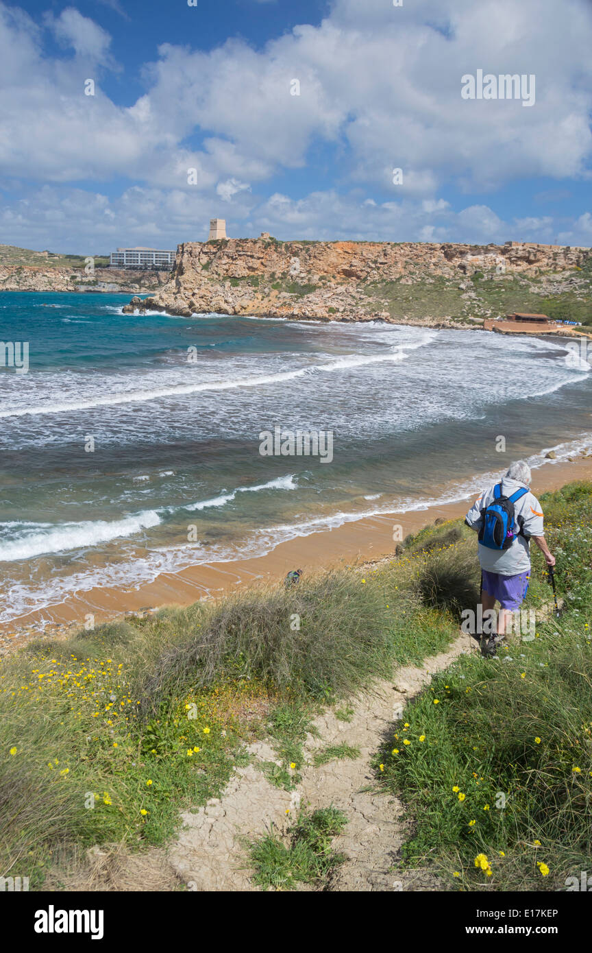 Goldener Sandstrand, Ghajn Tuffieha Bay, nördliche Malta, Europa. Stockfoto