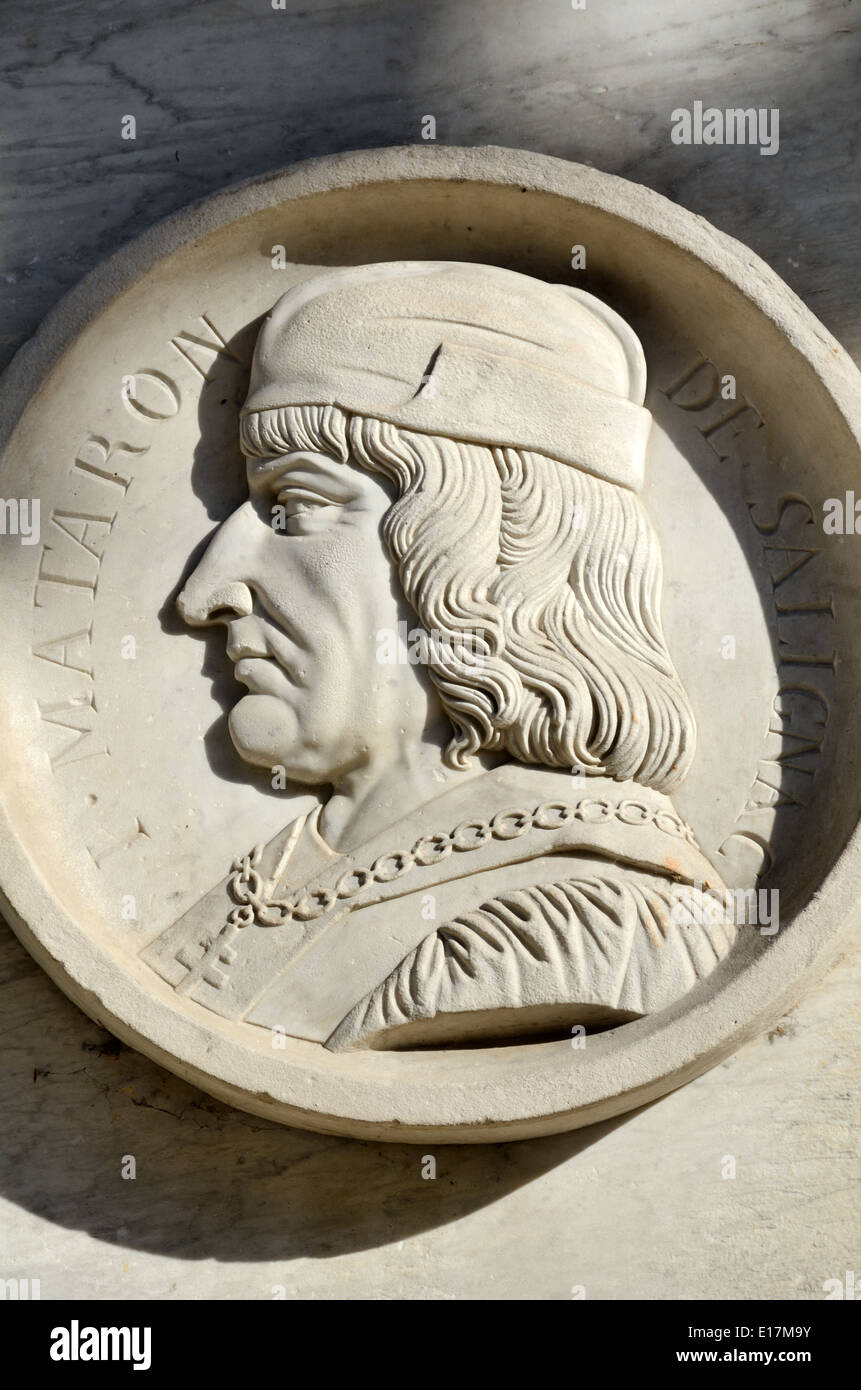 Porträt-Medaillon des provenzalischen König Rene auf Rene Königsstatue Cours Mirabeau Aix-en-Provence Frankreich Stockfoto