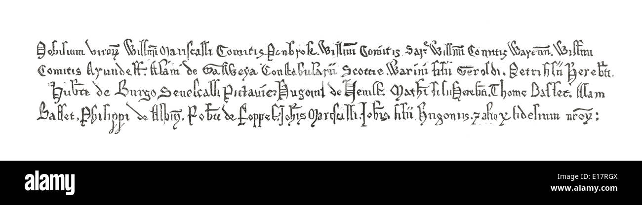 Probe des Schreibens in der Magna Carta 1215. Stockfoto