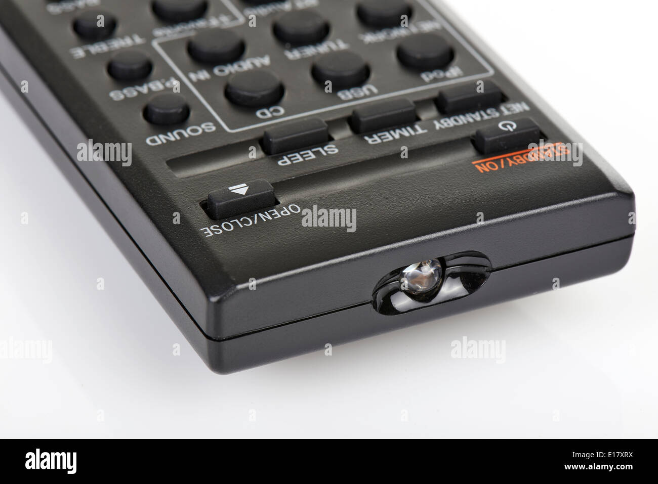 Fernbedienung Tastatur schwarz in Nahaufnahme auf weißen Hintergrund isoliert Stockfoto