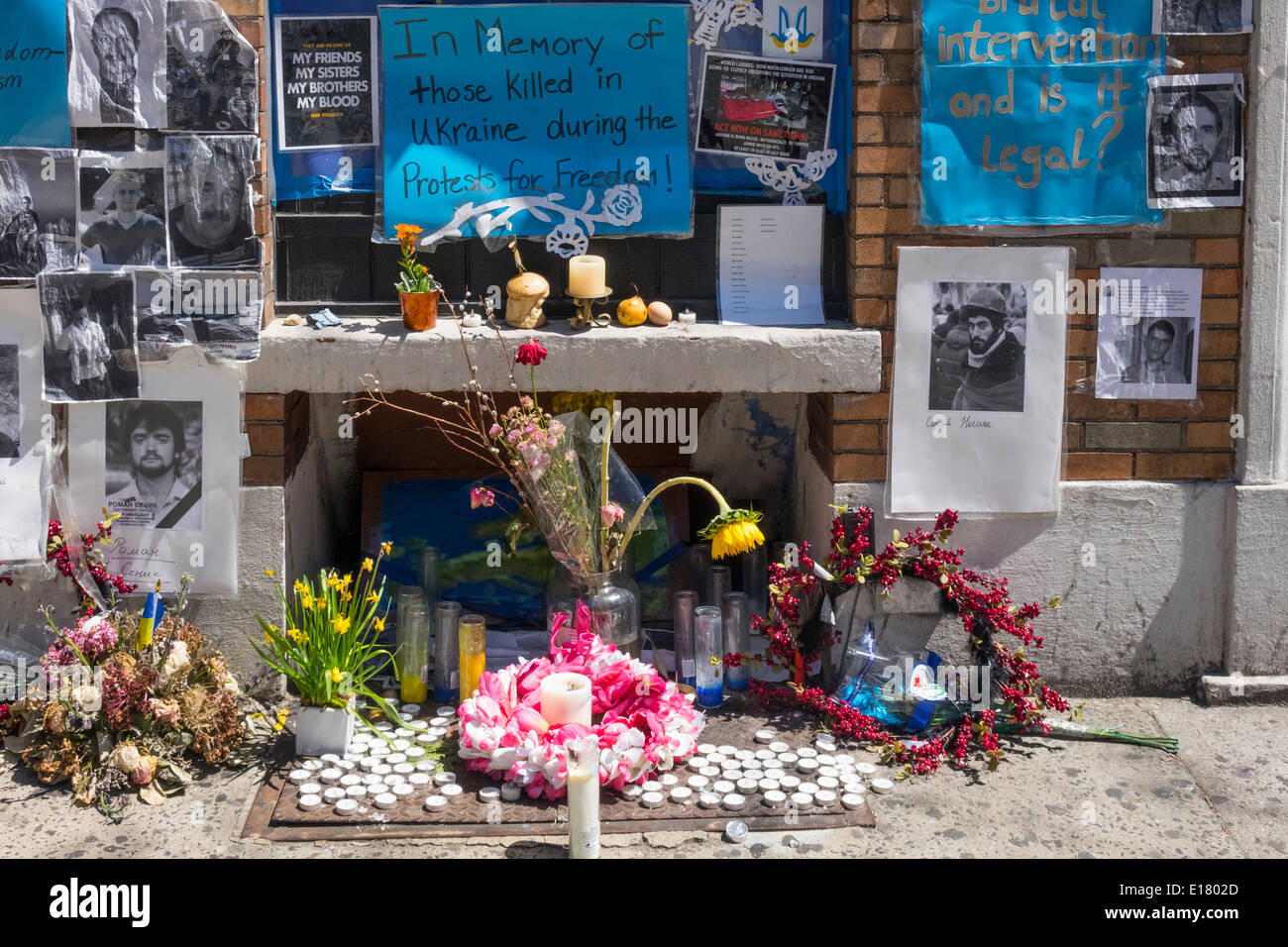 Improvisierten Denkmal in Lower Manhattan, Ukrainer zu Ehren getötet, im Jahr 2014 Konflikt mit Russland Stockfoto