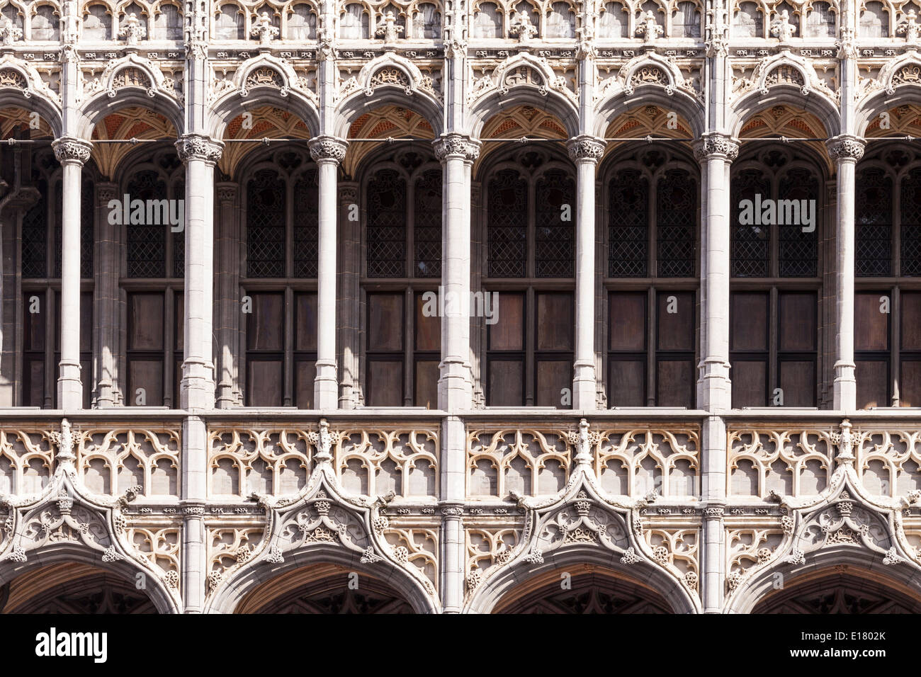 Detail des Maison du Roi (Königshaus) in der Grand Place oder Grote Markt in Brüssel. Stockfoto