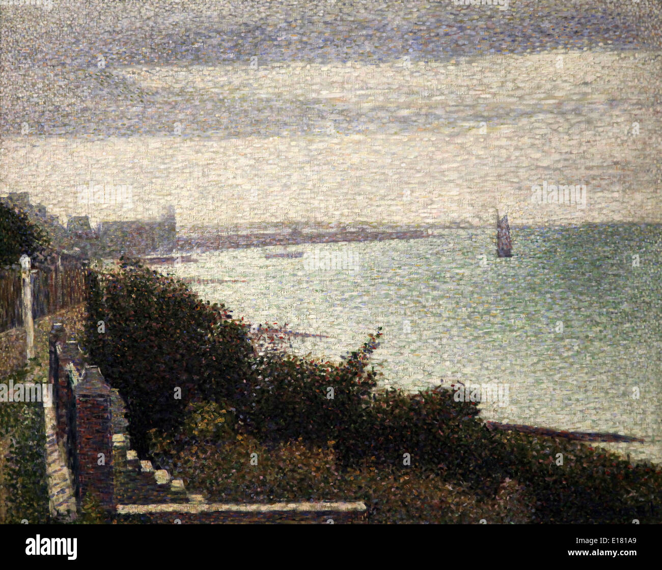 Grandcamp, Abend, ein berühmtes postimpressionistisches Pointillisten-Ölgemälde des französischen Künstlers Georges Seurat aus dem Jahr 1885, Küstenlandschaft bei Sonnenuntergang in der Normandie Stockfoto