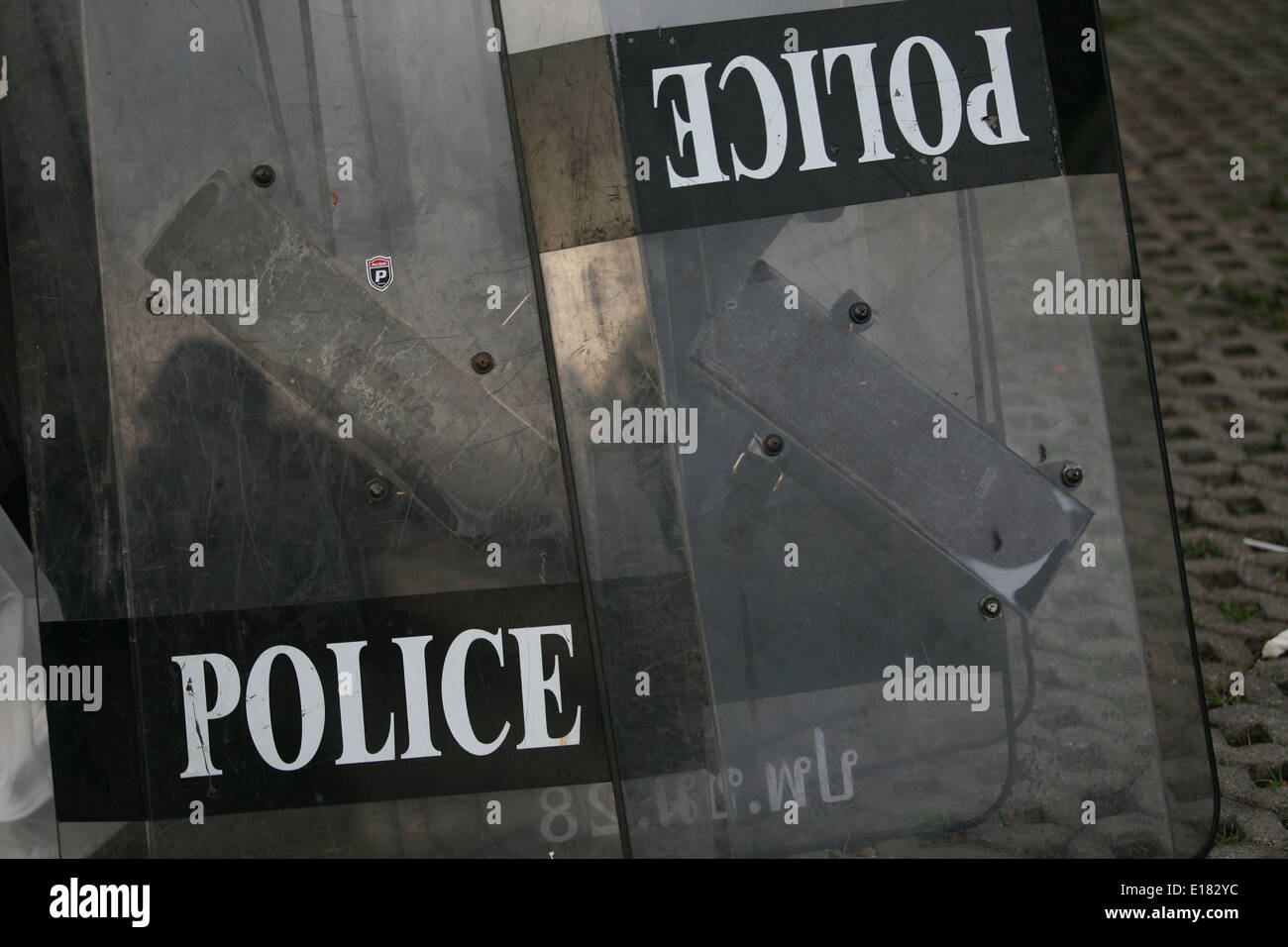 Chiang Mai, Thailand. 26. Mai 2014. Anti - Riot Shields verwendet von der Militärpolizei auf einem Militärstützpunkt in Chiang Mai, Thailand Credit: Rohan Radheya/ZUMAPRESS.com/Alamy Live News Stockfoto