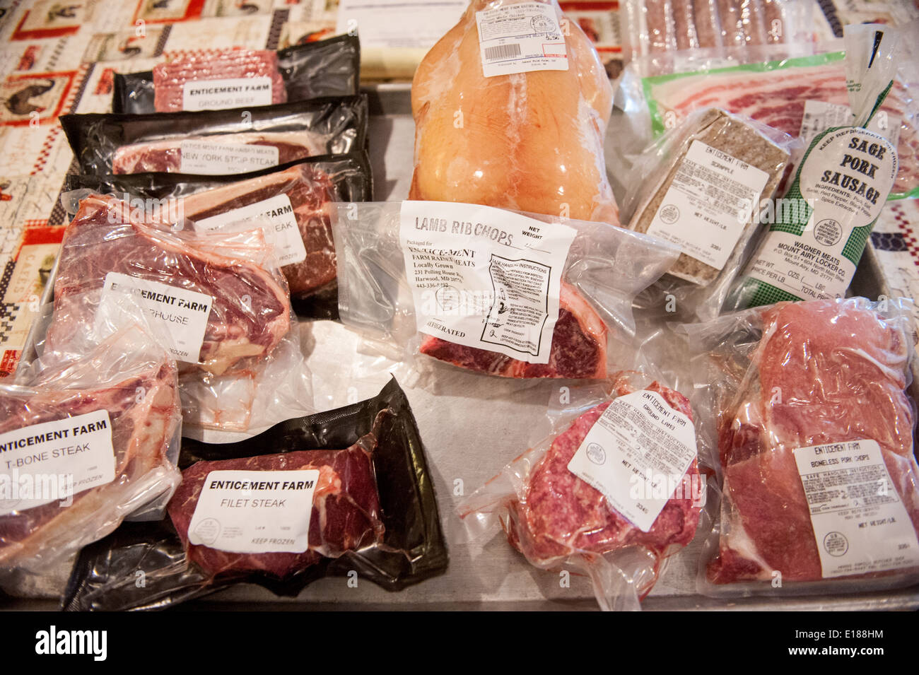 Gefroren, abgepacktes Fleisch in Annapolis, Maryland, USA Stockfoto