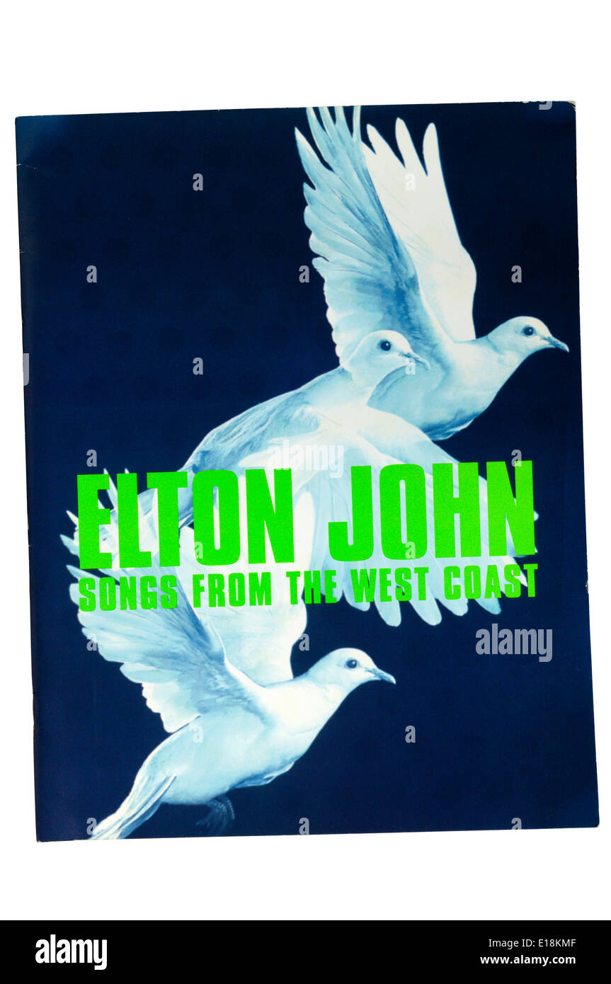 Programm für Elton John 2002 Songs von The West Coast Konzert in der Wembley Arena. Stockfoto