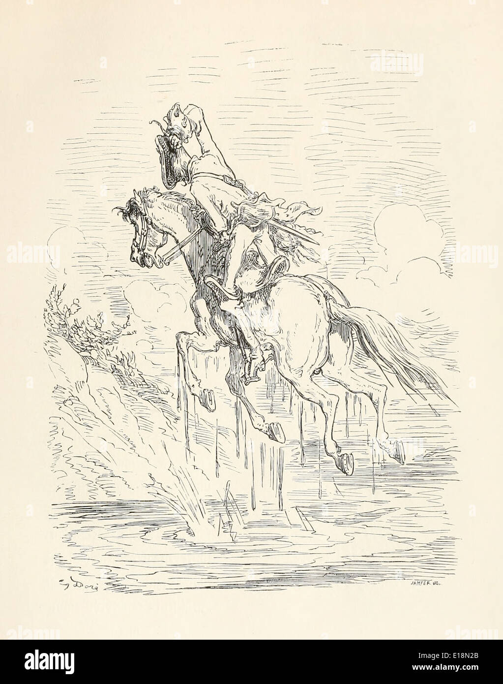 Paul Gustave Doré (1832-1883) Illustration aus "Die Abenteuer des Baron Münchhausen" von Rudoph Raspe veröffentlicht im Jahre 1862. Stockfoto