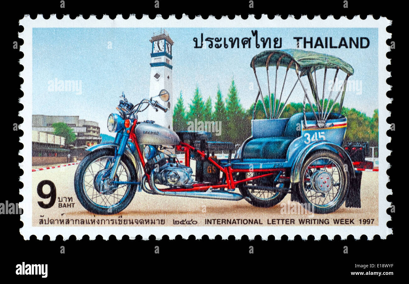 Thailand - Circa 1997: Eine Thai Briefmarke gedruckt in Thailand mit einem Thai Tuk-Tuk Stockfoto