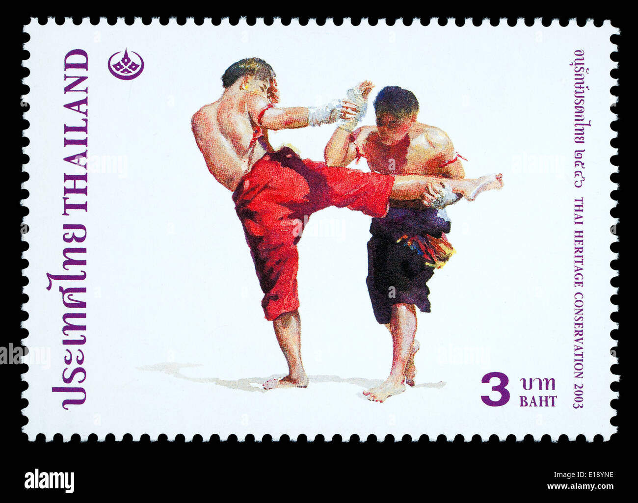 Thailand - Circa 2003: Eine Thai Briefmarke gedruckt in Thailand mit traditionellen Muay-Thai-Boxen Stockfoto