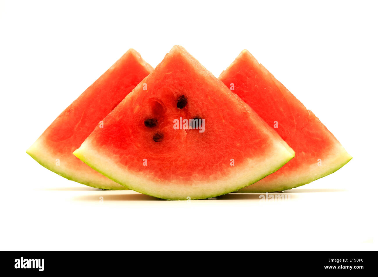 Crimson sweet Wassermelone Keile auf weißem Hintergrund Stockfoto