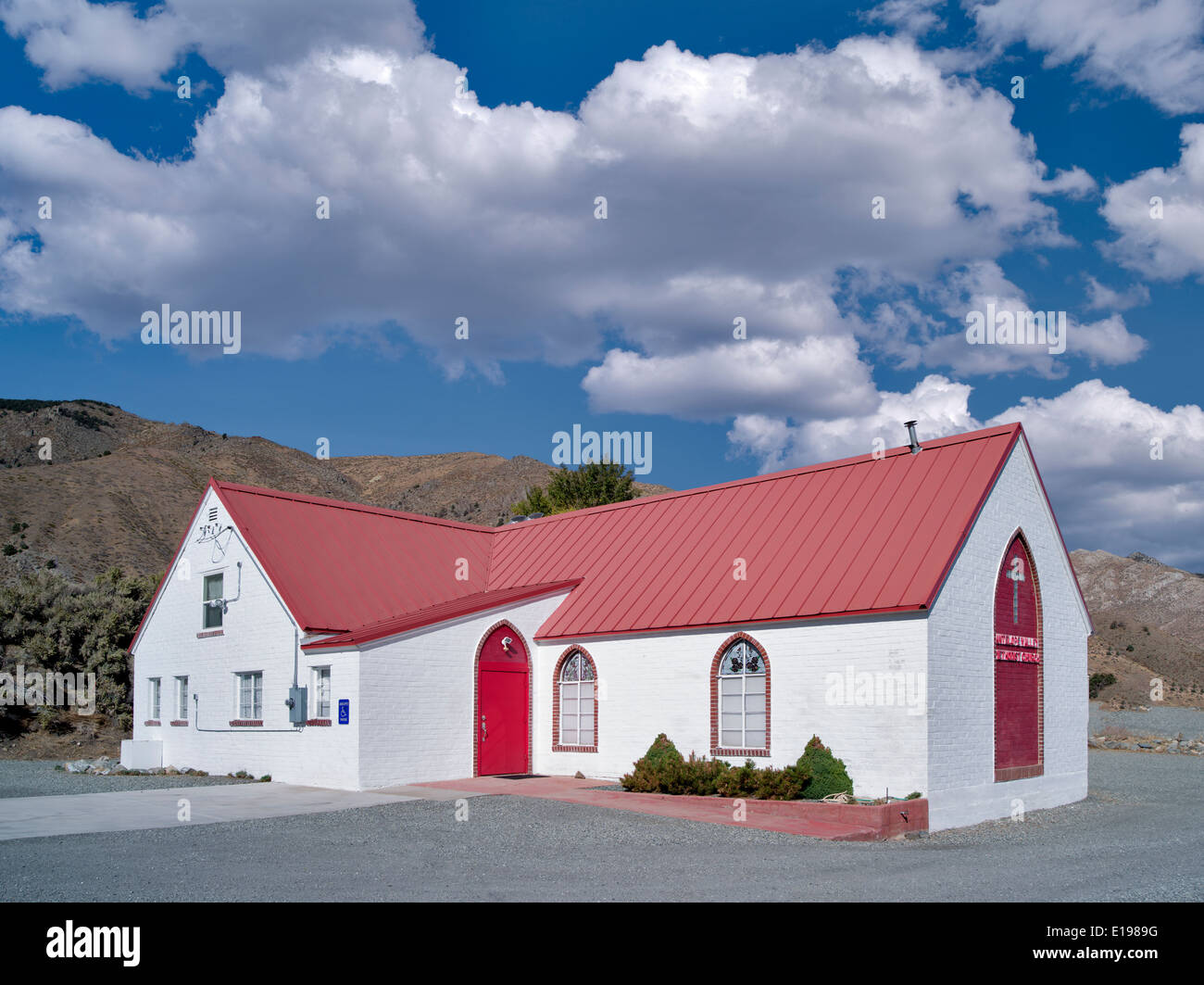 Antelope Valley Evangelisch-methodistische Kirche. Eastern Sierra Nevada Mountains, Kalifornien Stockfoto