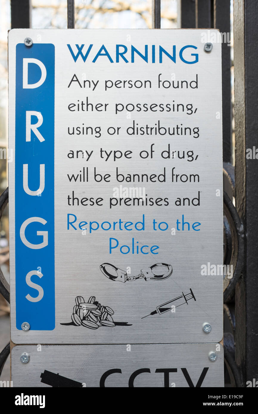 Anti-Drogen-Warnschild in Brick Lane London Stockfoto