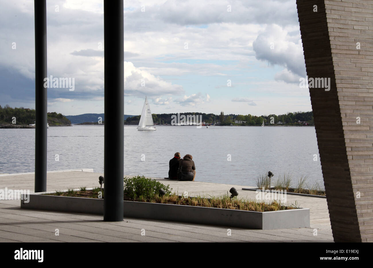 Mit Blick auf den Oslofjord vom Tjuvholmen Stockfoto