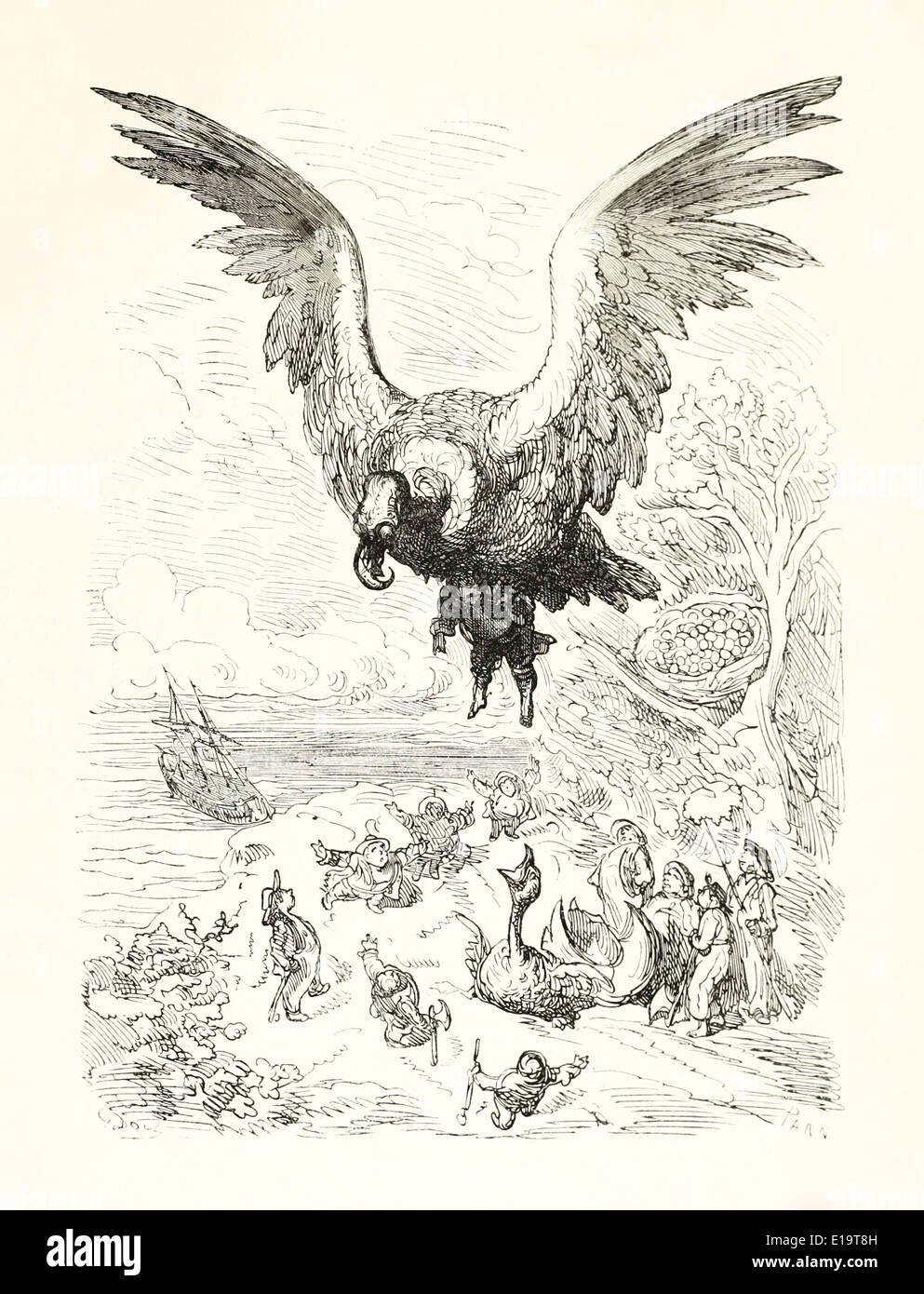Paul Gustave Doré (1832-1883) Illustration aus "Die Abenteuer des Baron Münchhausen" von Rudoph Raspe veröffentlicht im Jahre 1862. Stockfoto