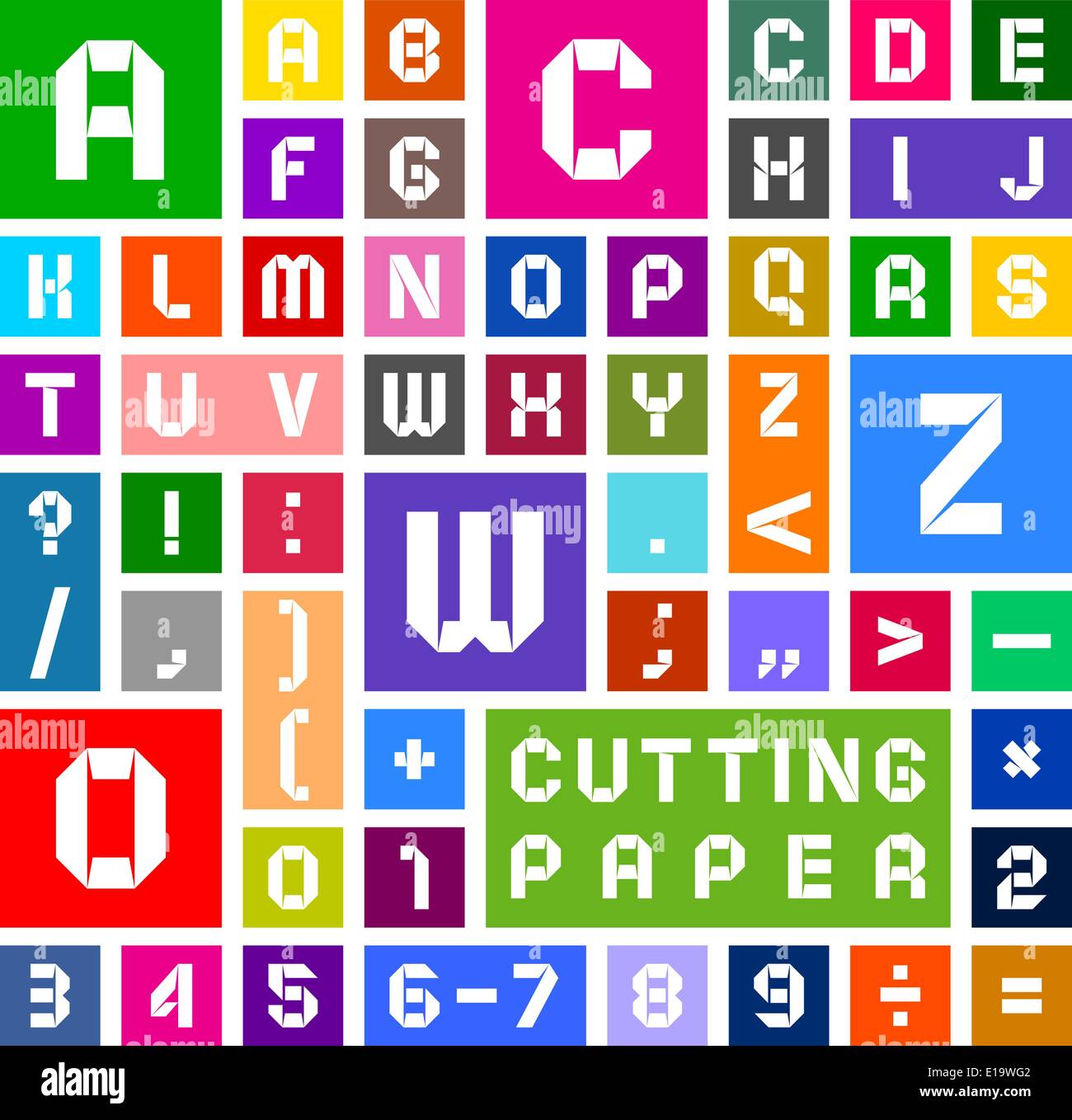 Lateinische Alphabet und Arabisch Papier, Freisteller, weiß auf mehrfarbiger Hintergrund, Vektor-illustration Stock Vektor