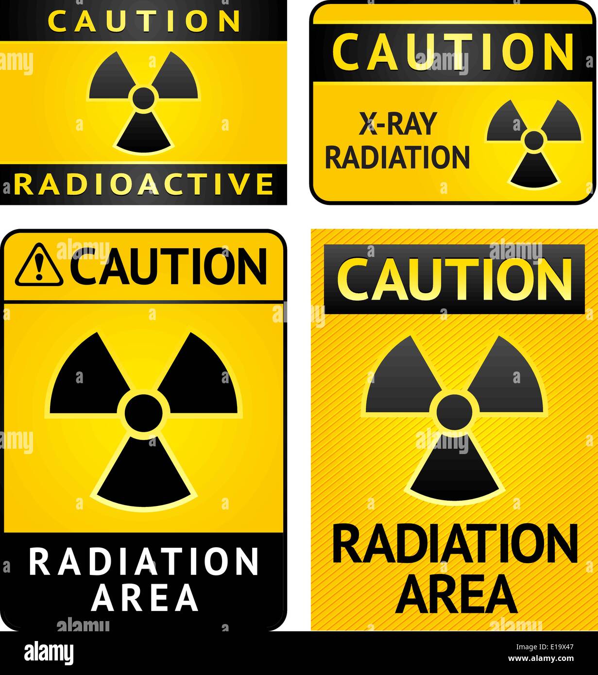 Strahlung Gefahr Aufkleber, vier Labels, Vektor-illustration Stock Vektor