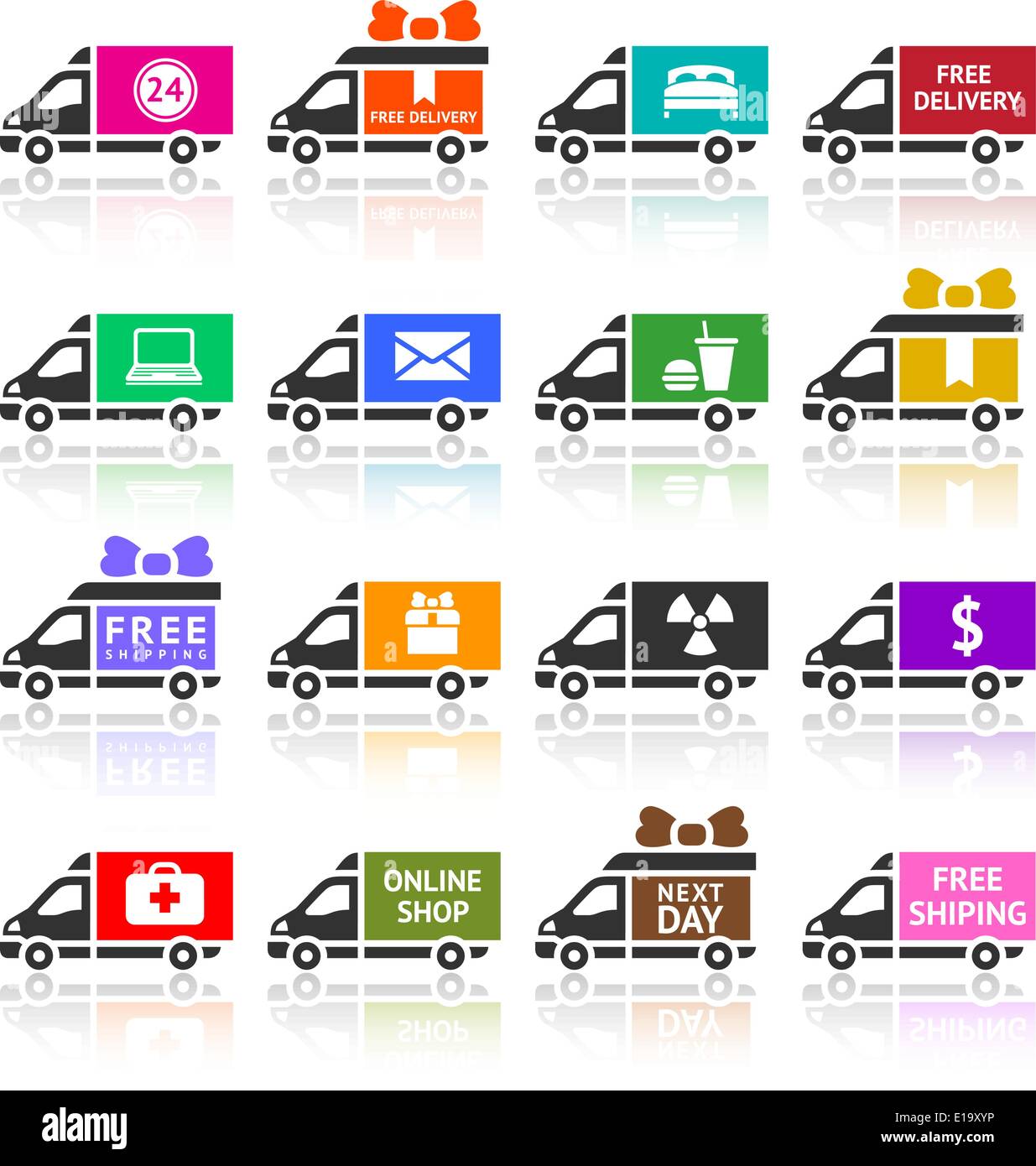 Reihe von Cargo LKW farbige Icons, Vektor-illustration Stock Vektor