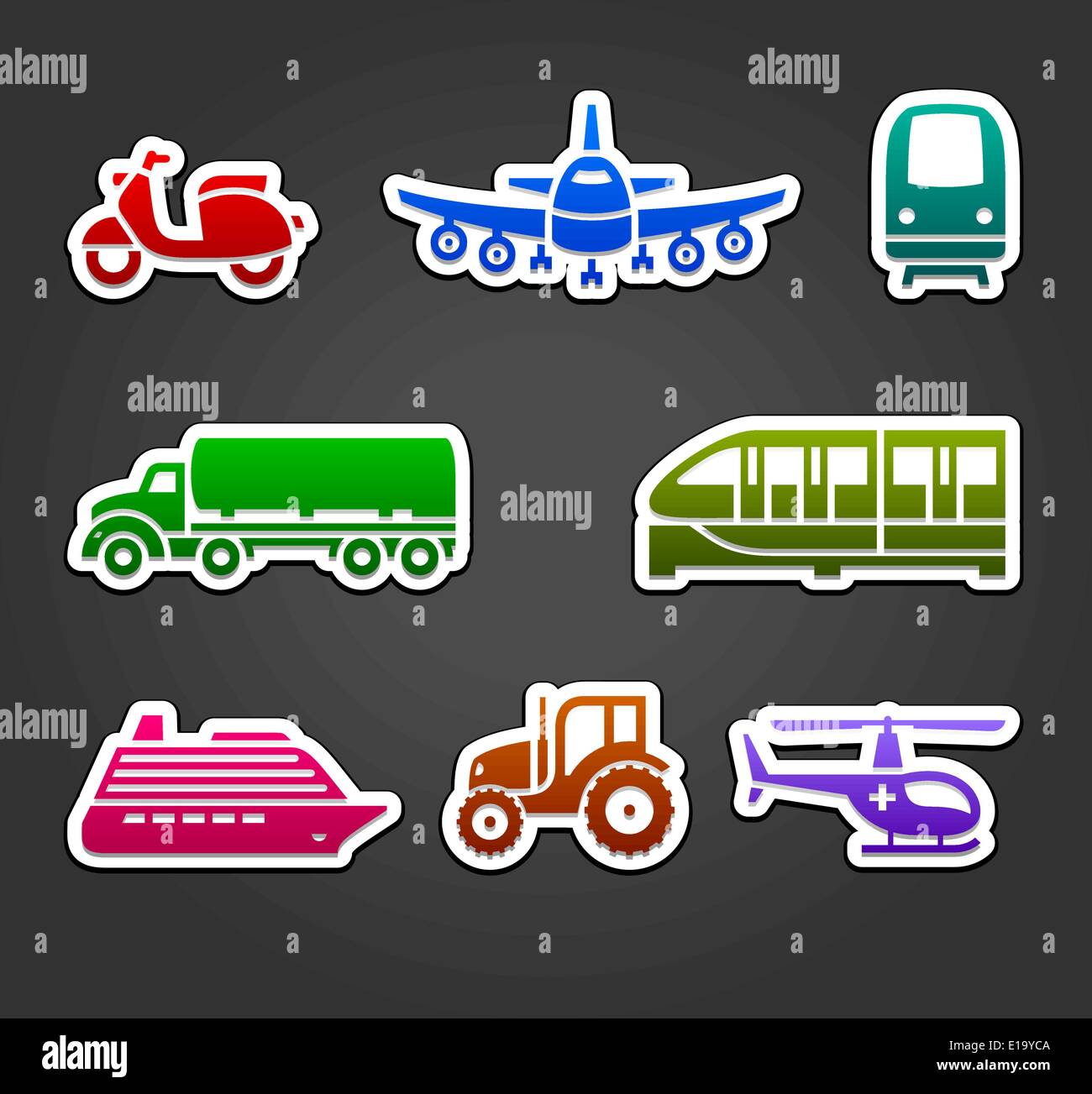 Eingestellt von klebrigen Aufklebern, Farbsymbole zu transportieren, Vektor-illustration Stock Vektor