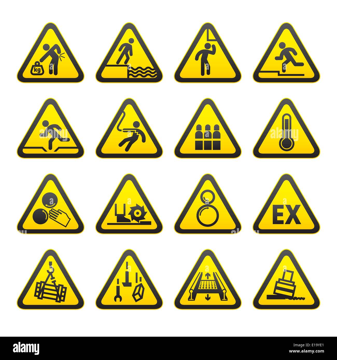 Reihe von dreieckigen Warnzeichen Hazard Stock Vektor