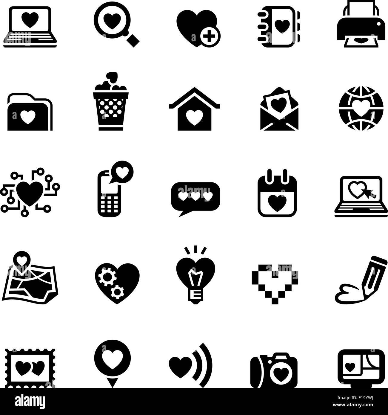 Set zum Valentinstag Symbole, Liebe im Internet Stock Vektor