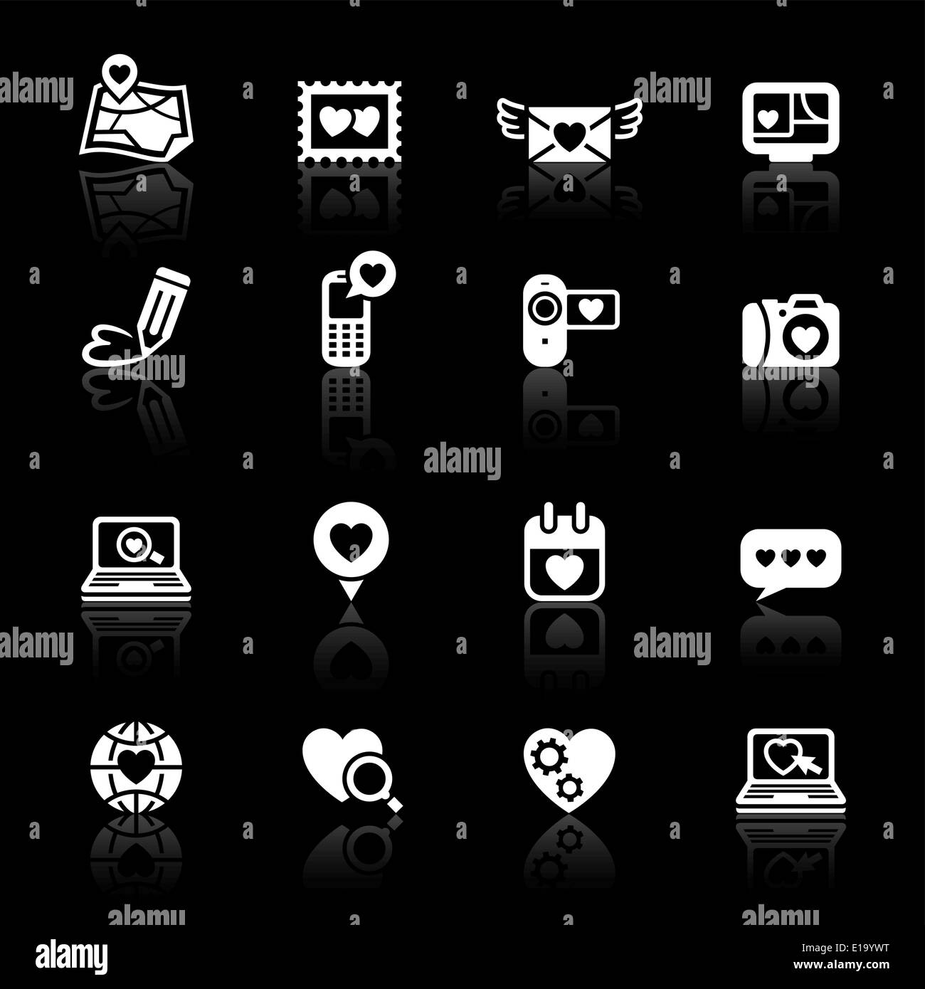 Stellen Sie den Valentinstag Icons. Liebe auf den Internet-Zeichen Stock Vektor