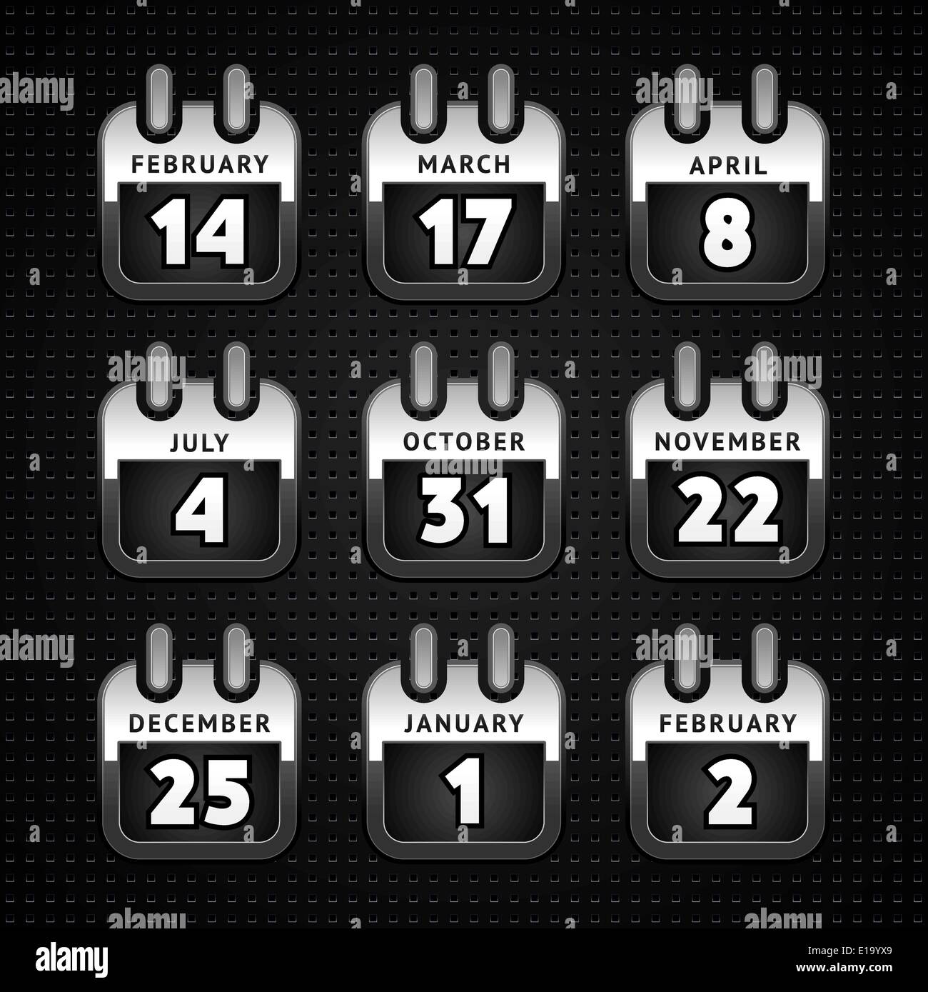 Festlegen Sie Web Kalender Symbole, Metalloberfläche - zuerst Stock Vektor