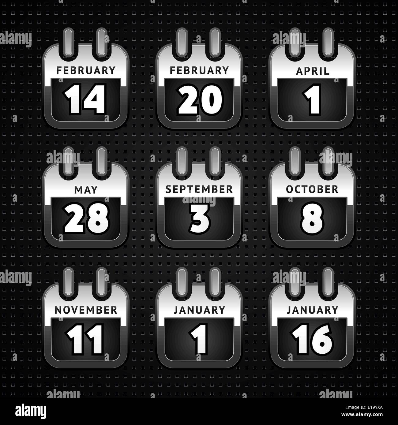 Stellen Sie Web Kalender Icons, Metalloberfläche - zweiter Stock Vektor