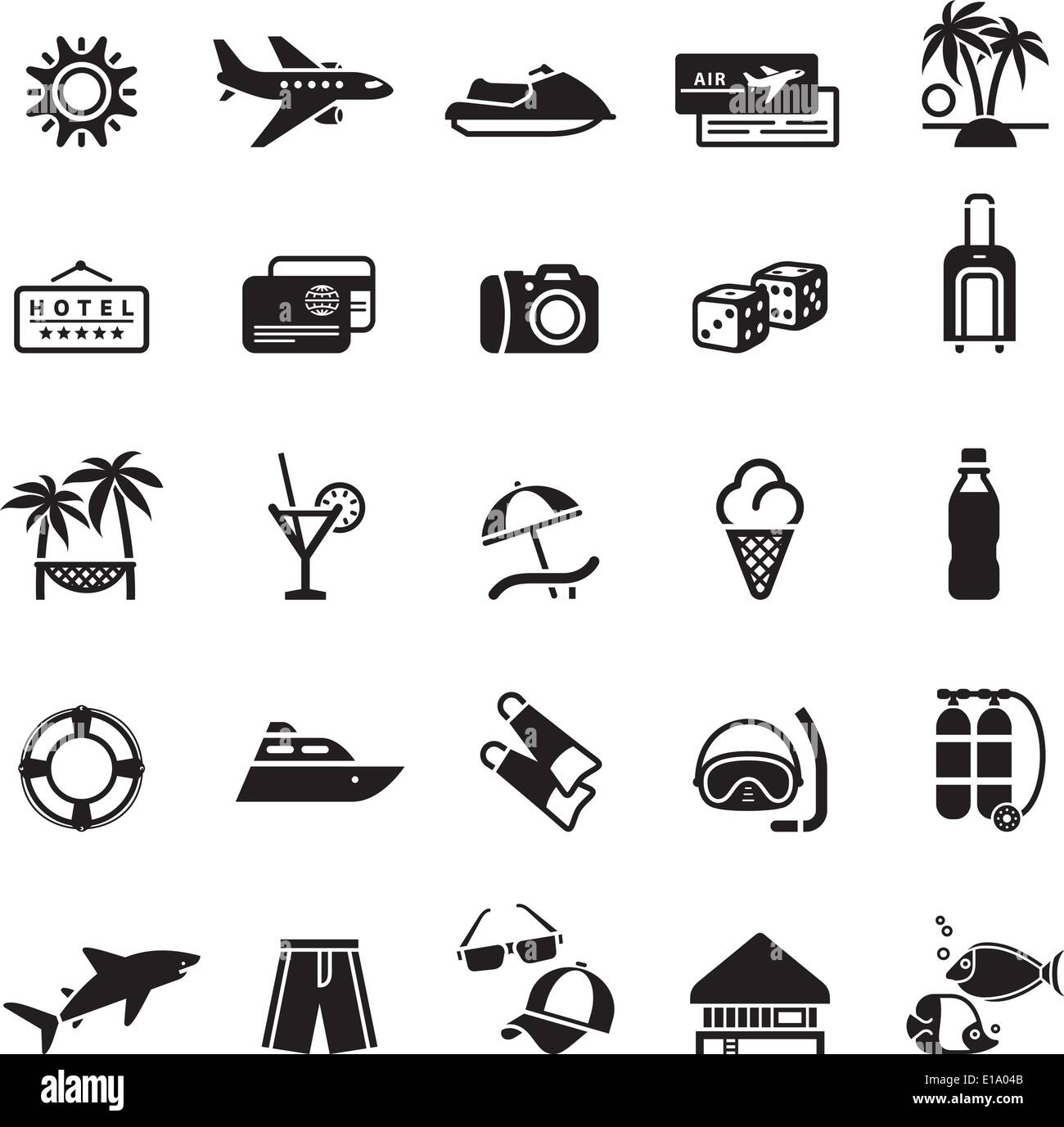 Zeichen Urlaub Reisen Erholung Ersten Satz Symbole In Schwarz Stock Vektorgrafik Alamy