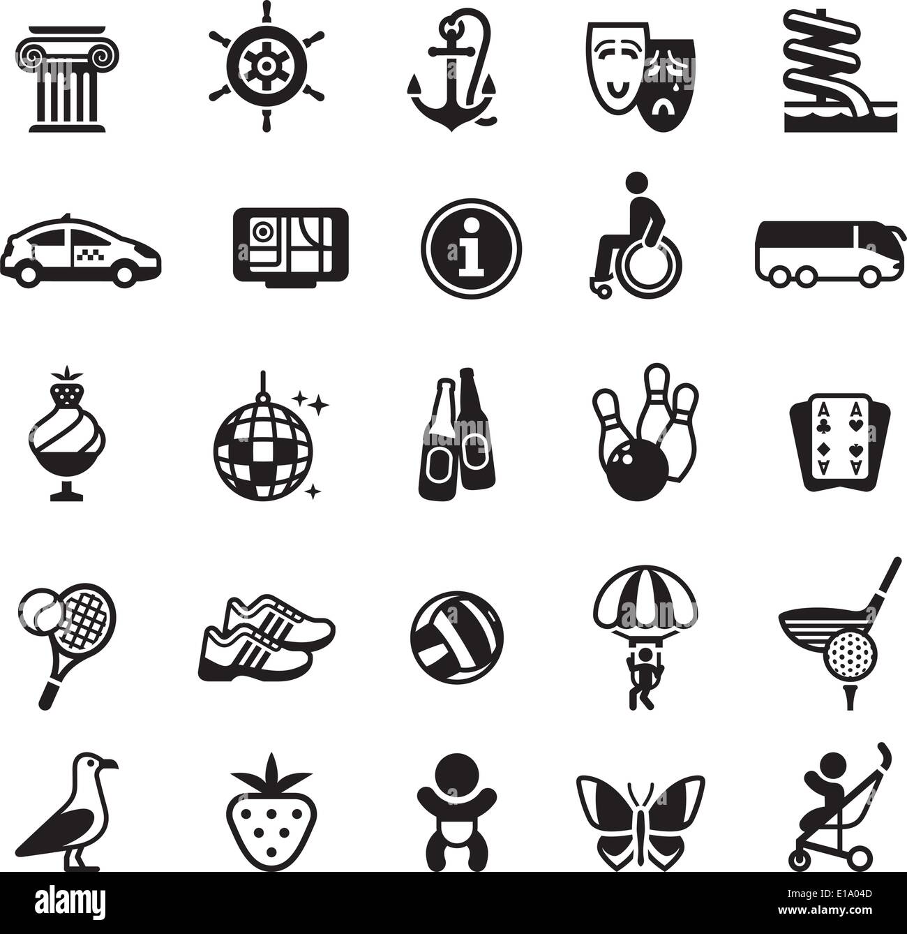 Zeichen Urlaub Reisen Erholung Vierten Satz Symbole In Schwarz Stock Vektorgrafik Alamy