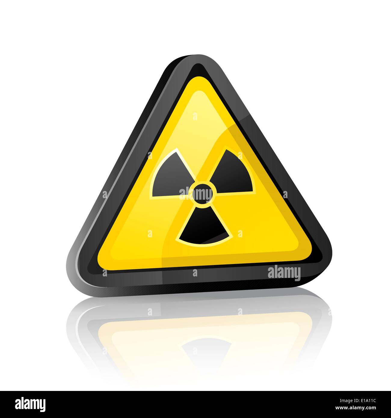 Dreidimensionale Gefahr Warnzeichen mit Strahlung Symbol auf weißem Hintergrund mit Reflexion Stock Vektor