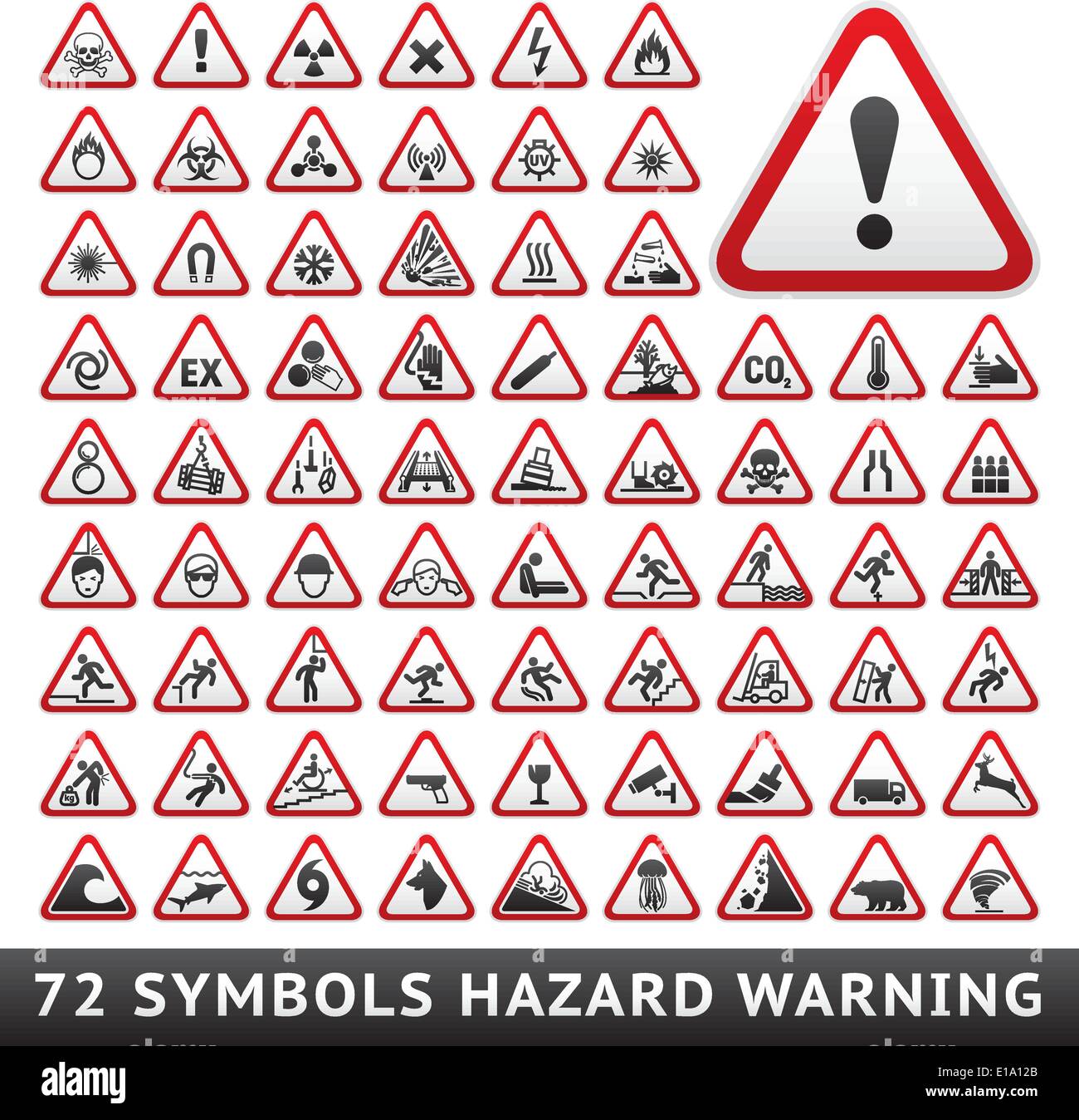 Dreieckige Warnung Gefahrensymbole. Große rote Set, Vektor-illustration Stock Vektor