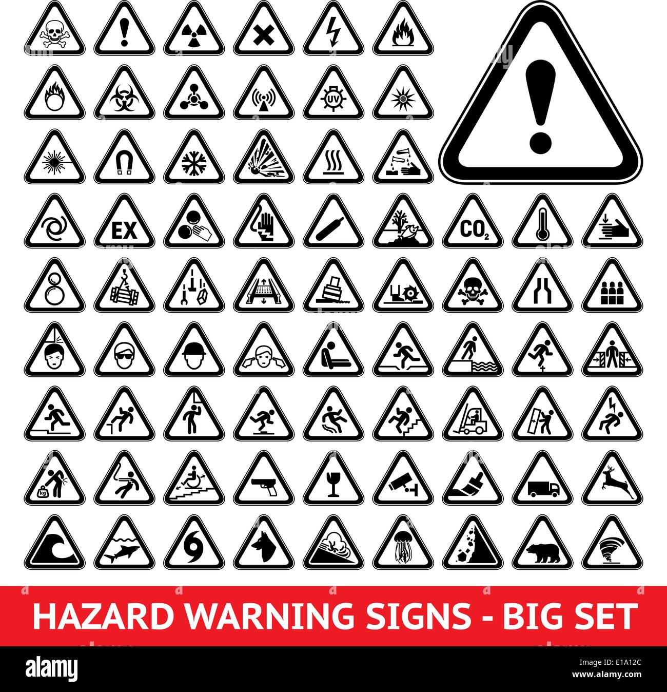 Dreieckige Warnung Gefahrensymbole. Großes set Stock Vektor