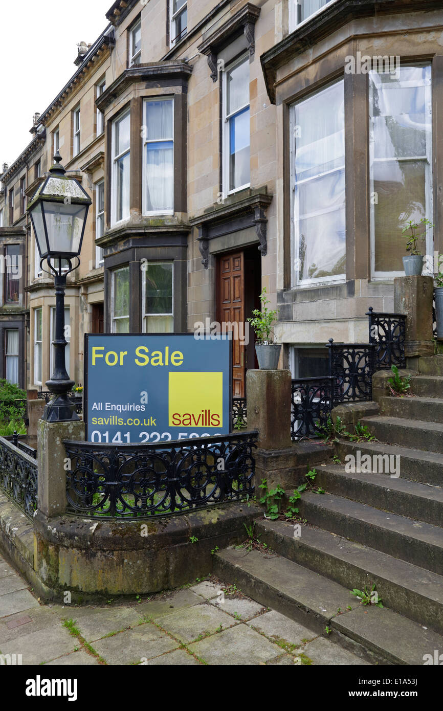 Haus zum Verkauf Schild, Glasgow West End, Schottland, Großbritannien Stockfoto