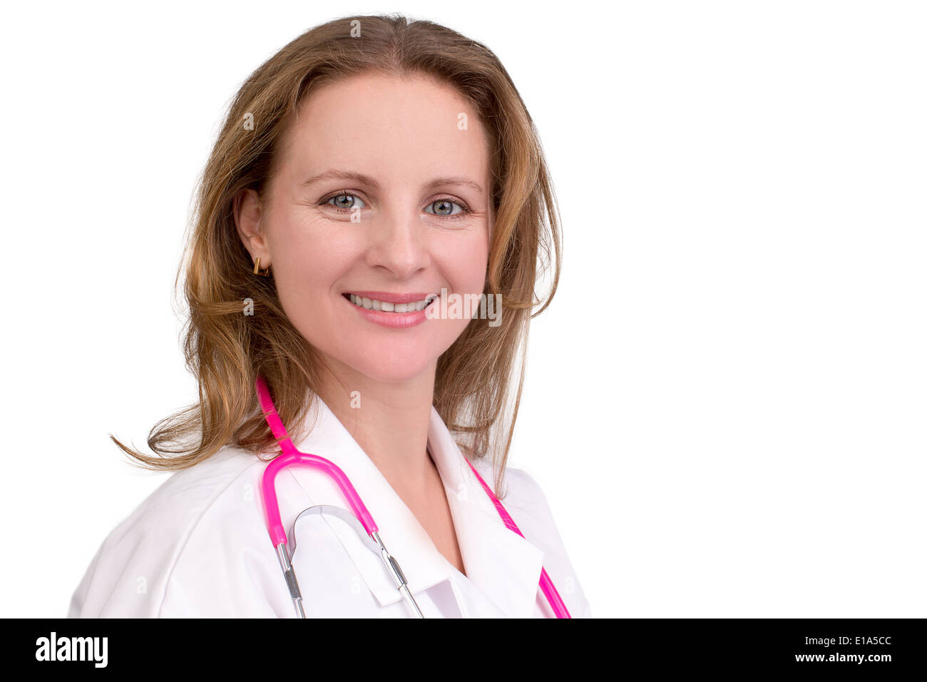 Freundliche Ärztin in in die Augen schauen und Lächeln wirklich Stockfoto