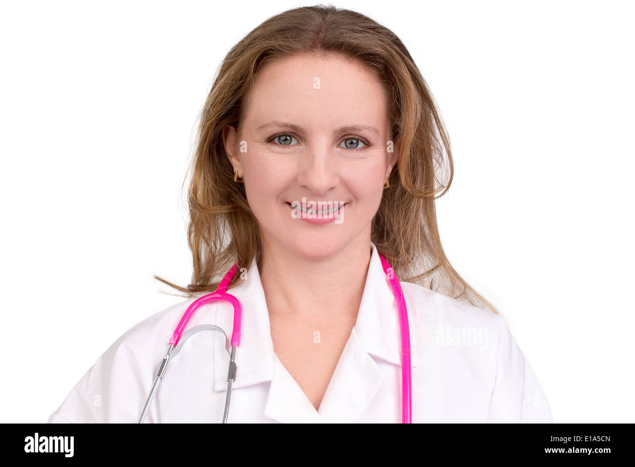 Freundliche Ärztin in in die Augen schauen und Lächeln wirklich Stockfoto