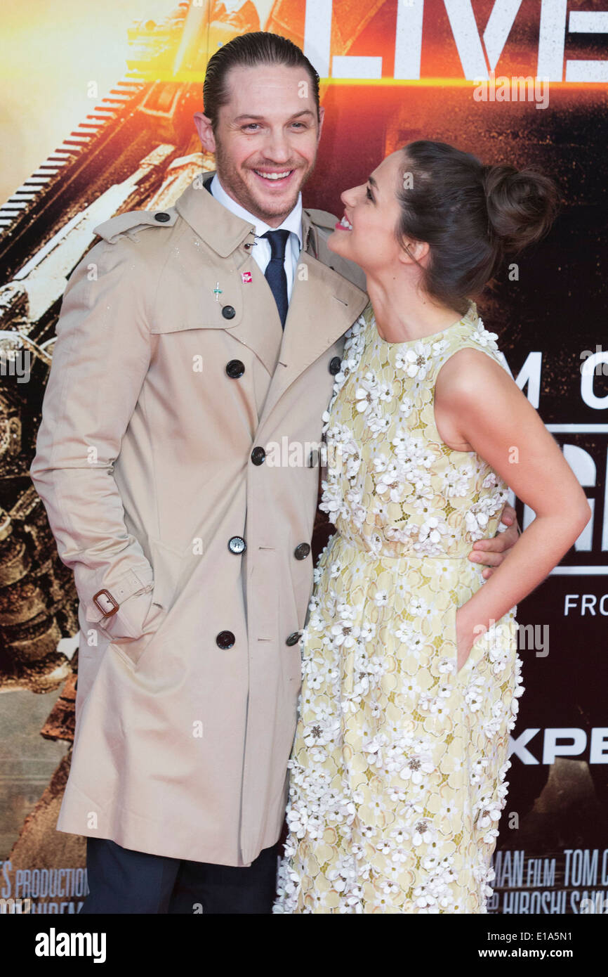 Tom Hardy und Charlotte Riley besuchen die "Edge of Tomorrow" Film-Premiere im BFI IMAX Kino in London Stockfoto